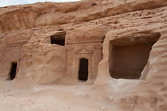 Nabatean tombs in MadaÃ®n Saleh archeological site, Saudi Arabia