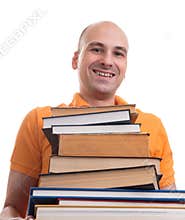 Man with many books