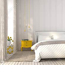 Light bedroom with yellow bedside table