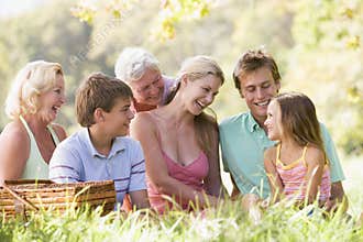 Family at a picnic smiling