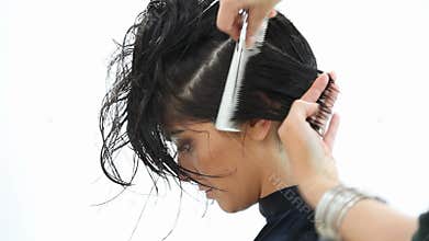 Hair cutting with scissors and comb