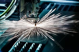 CNC Laser cutting of metal, modern industrial technology.
