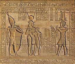 Hieroglyphic carvings in ancient egyptian temple