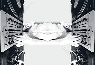 A funky female dj, mixing on turntables pattern