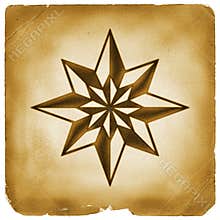 Eight point star on old paper