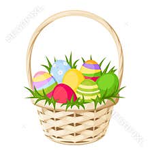 Easter colorful eggs in basket. Vector illustration.