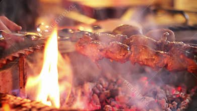 Kebab prepared on the grill in the restaurant