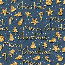 Golden glitter Christmas element seamless pattern