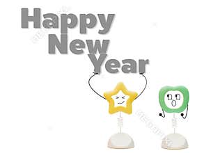 Abstract picture frame star bear the word Happy New Year and apple cheer