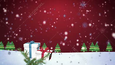 3D Snowflakes Falling on Christmas background 3