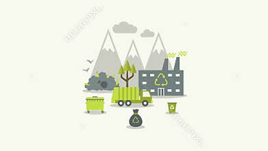 Ecologic recycling and waste utilization concept in flat style