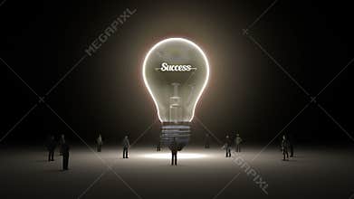 Typo 'Success' in light bulb and surrounded businessmen, engineers, idea concept version (included alpha)
