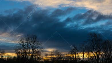 Time lapse of sunset and clouds in Foster Floodplain Natural Area in Portland Oregon one winter evening