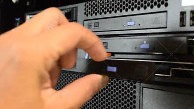 Pulling CD or DVD tray on Computer Server