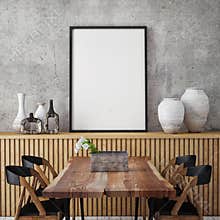 Mock up poster frame in hipster interior background,