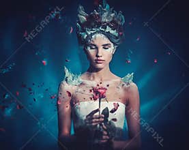 Winter beauty fantasy woman portrait.