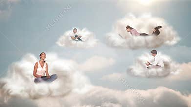 People connecting with cloud computing