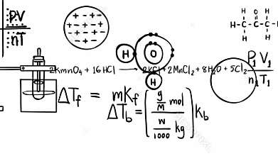 Animation of chemistry theory equation and mathematical formula of element molecule bond with chemical laboratory tool icon moving
