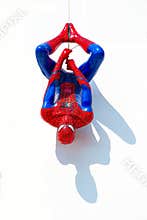 Ayuttaya, Thailand - December 30, 2014 : Spider-Man model upside