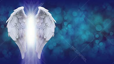 Angel Wings on Blue Bokeh Banner