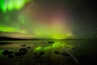 Aurora Borealis on Foggy Lake