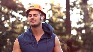 Man rock climbing in wilderness