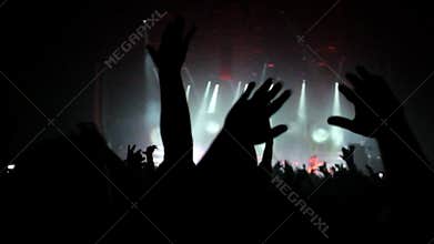 Lot of people clapping at rave party