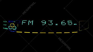 Digital radio receiver tune dial panel. Search for stations. Raising the sound