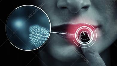 Close up view of a woman touching her lips