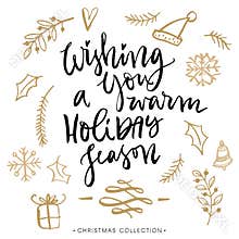 Wishing you a warm holiday season. Christmas greeting card.