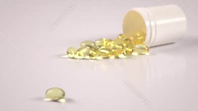 Fish fat oil capsules are scattered off of the