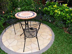Outdoors patio with furniture