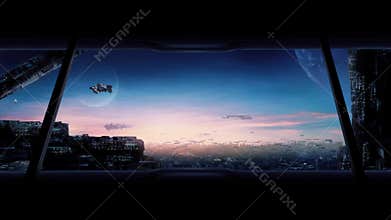 City Of The Future With Flying Cars And Spaceships