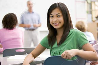 A schoolgirl in a high school class