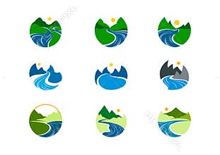 River logo, nature mountain symbol design