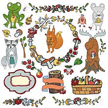 Wild animals ,decor elements.Woodland autumn