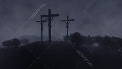 Jesus on cross, time lapse clouds and stormy weather, tilt
