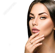 Perfect woman lips with beige matte lipstick