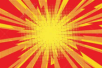 Red yellow pop art retro background cartoon lightning blast radi