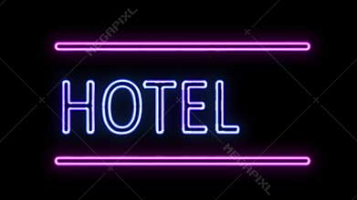Hotel and Arrow Neon Sign in Retro Style Turning On