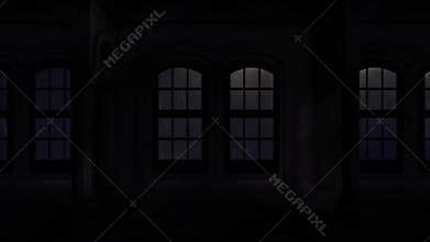 Windows of a Spooky Castle Showing a Lightning Storm
