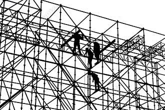 Black and white silhouette of construction workers