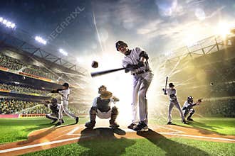 Collage from professional baseball players on the grand arena