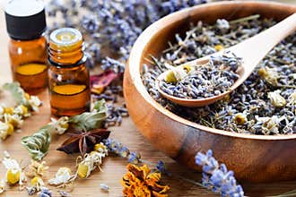 Essential oils with dried herbs