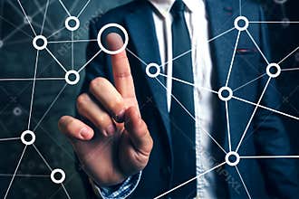 Businessman connecting the dots in business project management