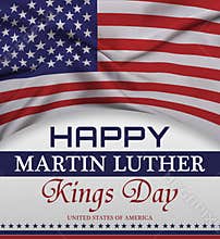Happy martin luther king day greeting lettering, american flag