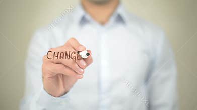 Change the World, Man writing on transparent screen