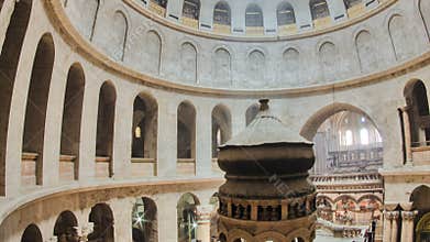 The Holy Sepulchre Church inside from top in Jerusalem timelapse.