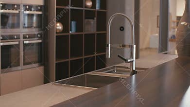 Tracking shot of a luxury kitchen