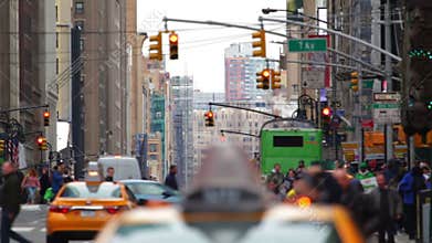 Traffic of Crowd and Cars on the Streets of New York City